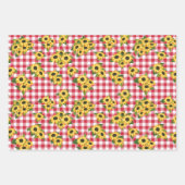 Rode Gingham Polka Dots Zonnebloem Bloemen Patrone Inpakpapier Vel (Voorkant 2)