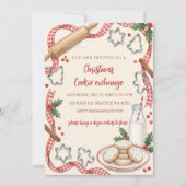Rode Gingham Pret Cookie Uitwisseling Kerstfeest Kaart (Voorkant)