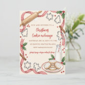 Rode Gingham Pret Cookie Uitwisseling Kerstfeest Kaart (Staand voorkant)