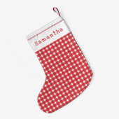 Rode Gingham Prettig Kerstmis Persoonlijk Kleine Kerstsok (Achterkant (Hangend))