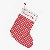 Rode Gingham Prettig Kerstmis Persoonlijk Kleine Kerstsok (Voorkant (Hangend))