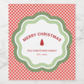 Rode Gingham Prettig Kerstmis Persoonlijk Wijn Etiket (Enkel label)