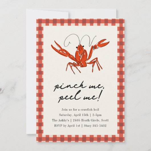 Rode Gingham Rivierkreeften Koken Zeevruchten Zome Kaart (Voorkant)