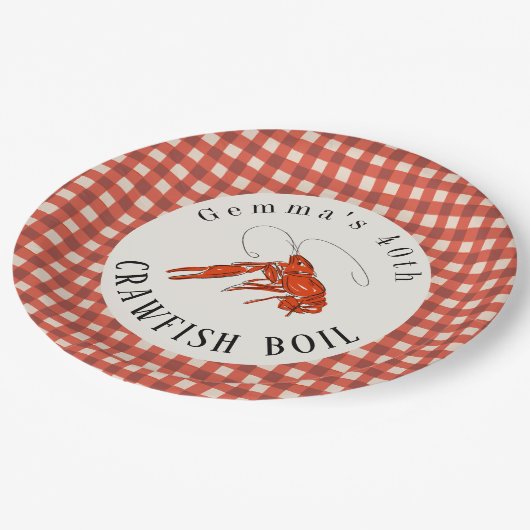 Rode Gingham Rivierkreeften Koken Zeevruchtenfeest Papieren Bordje (Gekanteld)