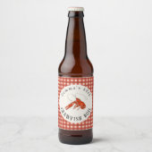 Rode Gingham Rivierkreeften Kookfeest Zeevoedsel F Bier Etiket (Voorkant)