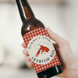 Rode Gingham Rivierkreeften Kookfeest Zeevoedsel F Bier Etiket