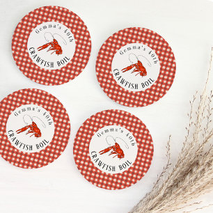 Rode Gingham Rivierkreeften Kookfeest Zeevoedsel P Ronde Kartonnen Onderzetter