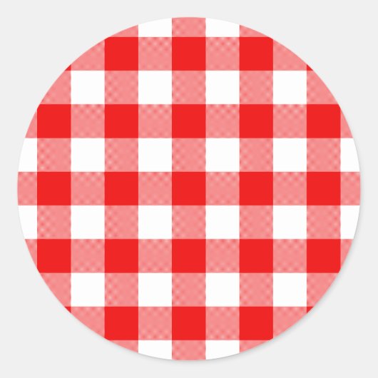 Rode Gingham Ronde Sticker (Voorkant)