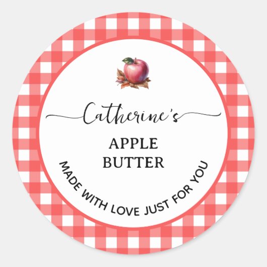 Rode gingham ruit Thuisgemaakte appeljam label (Voorkant)