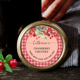 Rode gingham ruit Thuisgemaakte cranberrychutney Ronde Sticker