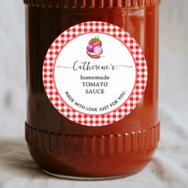 Rode gingham ruit Thuisgemaakte tomatensaus label