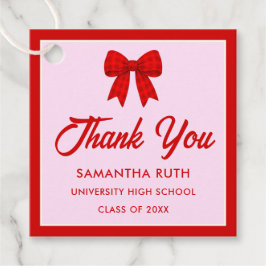 Rode Gingham Strik Afstudeerfeest Favor Tags Bedankjes Labels