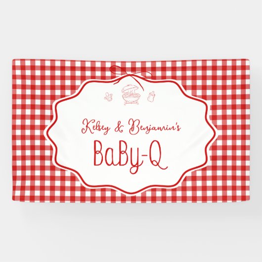 Rode Gingham Strik Baby-Q BBQ Baby Shower Spandoek (Horizontaal)