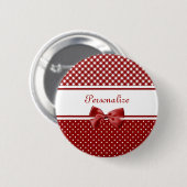 Rode Gingham Strik Naam Ronde Button 5,7 Cm (Voorkant /achterkant)