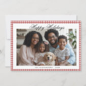  rode gingham vakantiefoto feestdagenkaart (Voorkant)