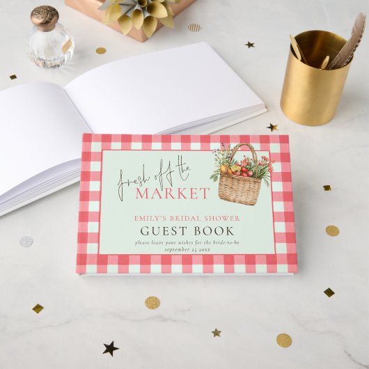 Rode Gingham Vers Fris van de Markt Bruidsfeest Gastenboek (Voorkant open)