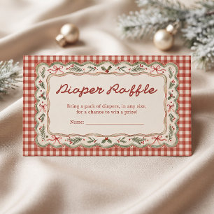 Rode Gingham Vintage Kerst Baby Luier Raffle Informatiekaartje