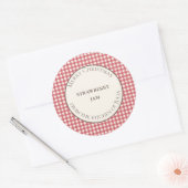 Rode gingham voedsetiketten en potlabels voor zelf ronde sticker (Envelop)