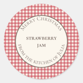 Rode gingham voedsetiketten en potlabels voor zelf ronde sticker