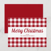 Rode Gingham vrolijk kerstscript Briefkaart (Voorkant / Achterkant)