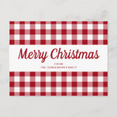 Rode Gingham vrolijk kerstscript Briefkaart (Voorkant)