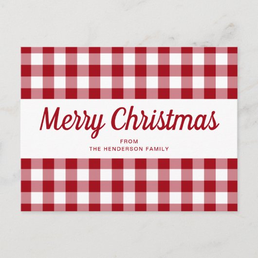 Rode Gingham vrolijk kerstscript Briefkaart (Voorkant)