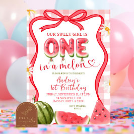 Rode Gingham Watermeloen Boog Zomer Verjaardag Kaart