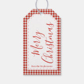 Rode Gingham Zalig Kerst Cadeaubijsluiter Cadeaulabel (Voorkant)