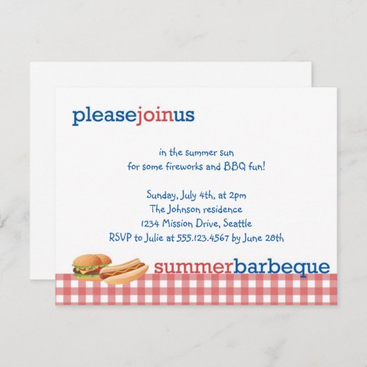 Rode gingham zomer barbeque kaart (Voorkant / Achterkant)