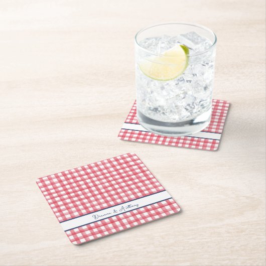 Rode Gingham Zomer, Geruite 4 Juli Kartonnen Onderzetters (Insitu)