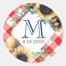 Rode Gingham Zonnebloem Dank Je Ronde Sticker