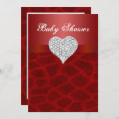 Rode Giraffe Diamond Heart Baby shower Uitnodiging (Voorkant / Achterkant)