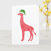 Rode Giraffe met Green Santa Hat Kaart (Gele Bloem)