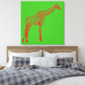 Rode Giraffe Stencil Canvas Afdruk (Insitu (Slaapkamer))