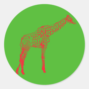 Rode Giraffe Stencil Ronde Sticker