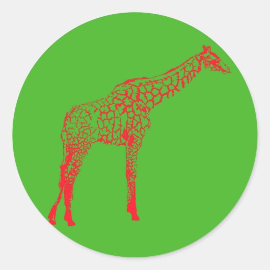 Rode Giraffe Stencil Ronde Sticker (Voorkant)