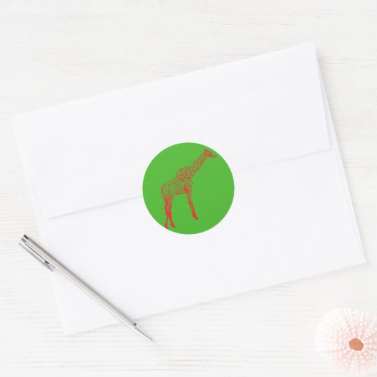 Rode Giraffe Stencil Ronde Sticker (Envelop)