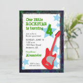 Rode Gitaar Jongen Rockstar Verjaardag Kaart (Staand voorkant)