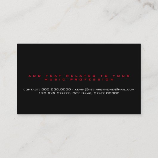 Rode gitaar nek op zwarte muziek leraar visitekaartje (Achterkant)