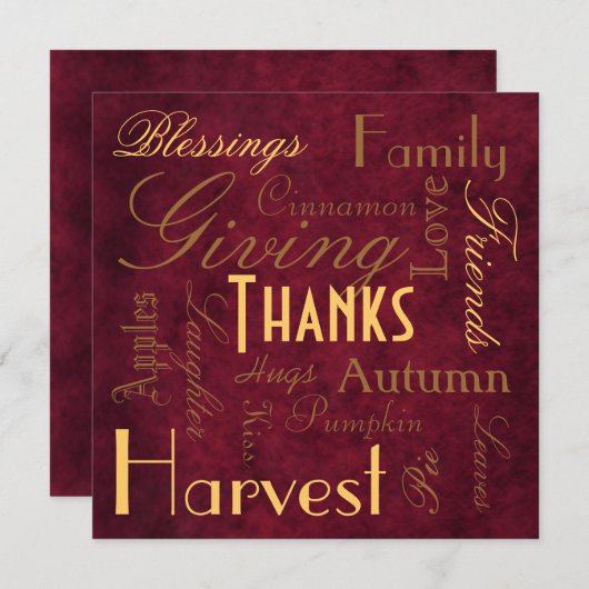 Rode "Giving Bedankt" Thanksgiving Uitnodiging (Voorkant / Achterkant)