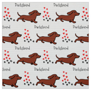 Rode gladde dachshund met zwenkende poten en hart stof