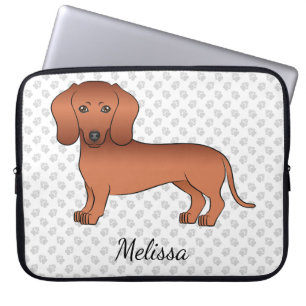 Rode gladharige dachshond cartoonhond & tekst laptop sleeve