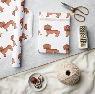 Rode gladharige dachshond leuke cartoonhondpatroon cadeaupapier
