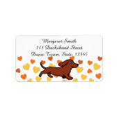 Rode gladharige dachshund die rent etiket (Voorkant)