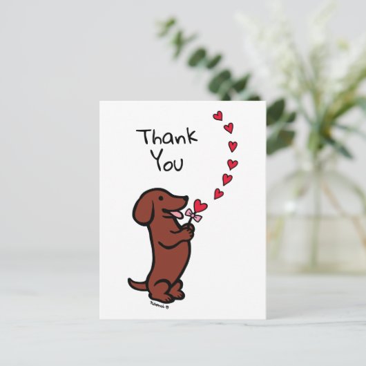 Rode gladharige Dachshund Hartjes Dank Je Briefkaart (Staand voorkant)