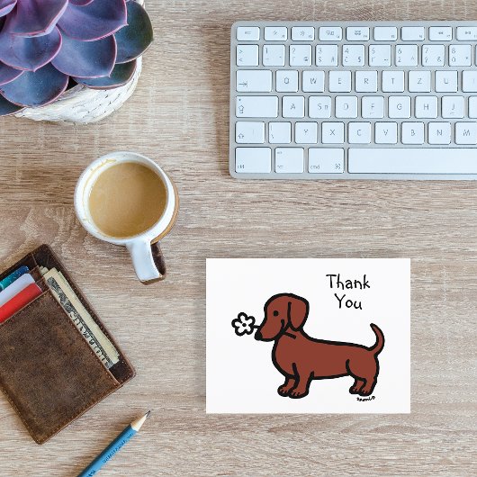 Rode gladharige Dachshund Kleine Bloem Dank Je Briefkaart