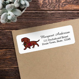 Rode gladharige Dachshund Roos Etiket