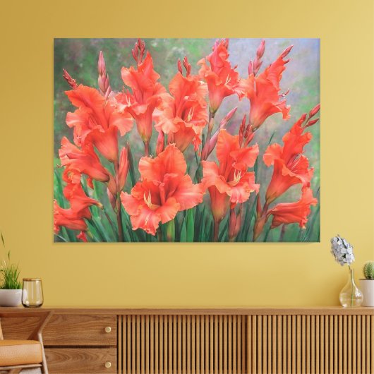 Rode Gladiolus bloemen Elegante bloementuin bloeit Canvas Afdruk (Insitu (Woonkamer))