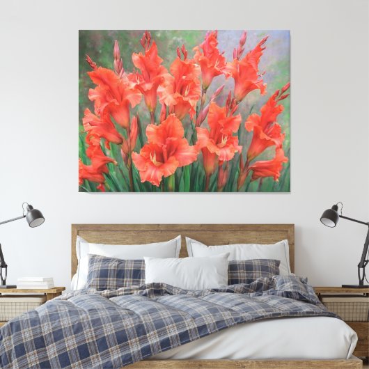 Rode Gladiolus bloemen Elegante bloementuin bloeit Canvas Afdruk (Insitu (Slaapkamer))