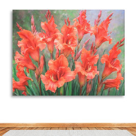 Rode Gladiolus Bloemen Elegante Bloemtuin Bloesems Canvas Afdruk